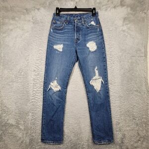 Levi's 501 Distressed Jeans Mens W25 L30 Button Fly Straight Leg Denim Blue